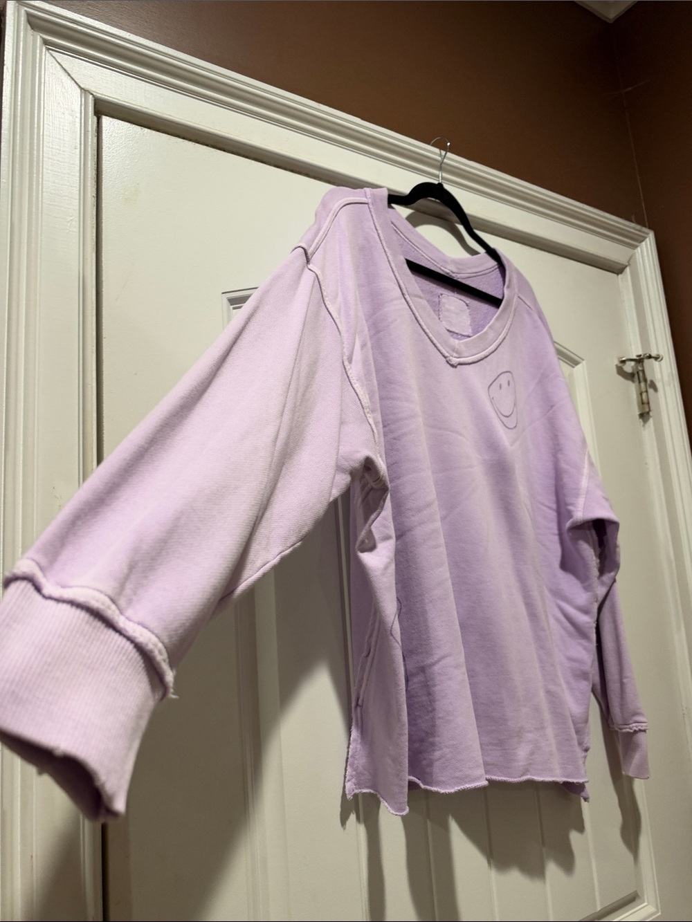 aerie Lavender V-Neck Smiley Face Sweatshirt